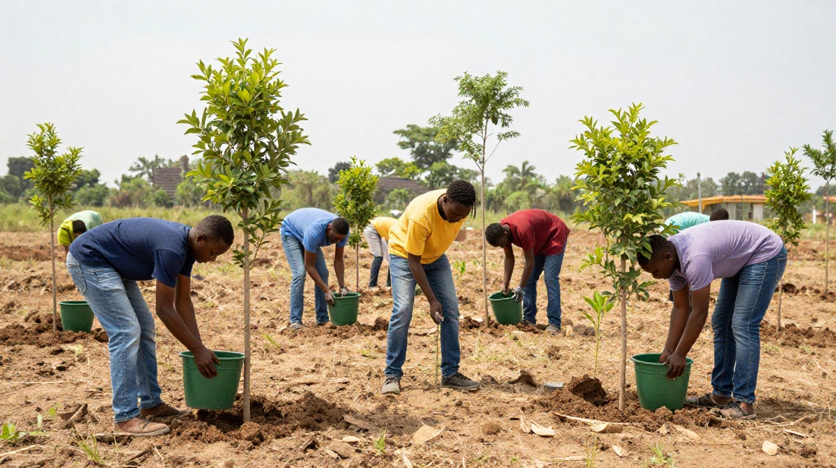 Tree planting exercise in deforested area with tree stumps — Mau Forest reforestation Nakuru Kenya